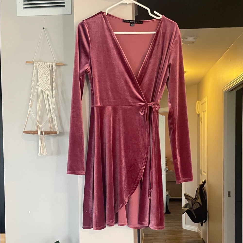 HYFVE Velvet Wrap Dress in Pink